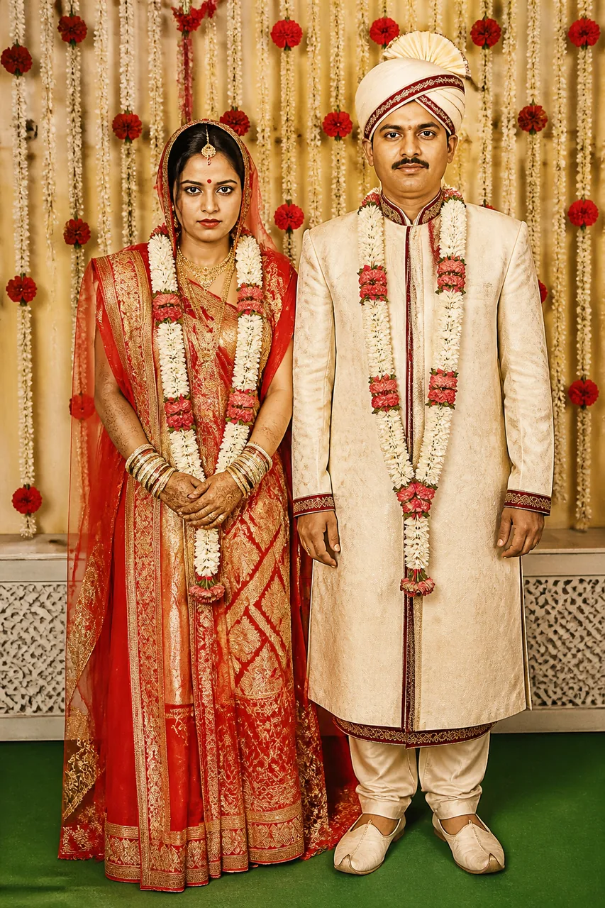 1980s Indian Wedding Photo Restoration & Colourise – AI se bani photo