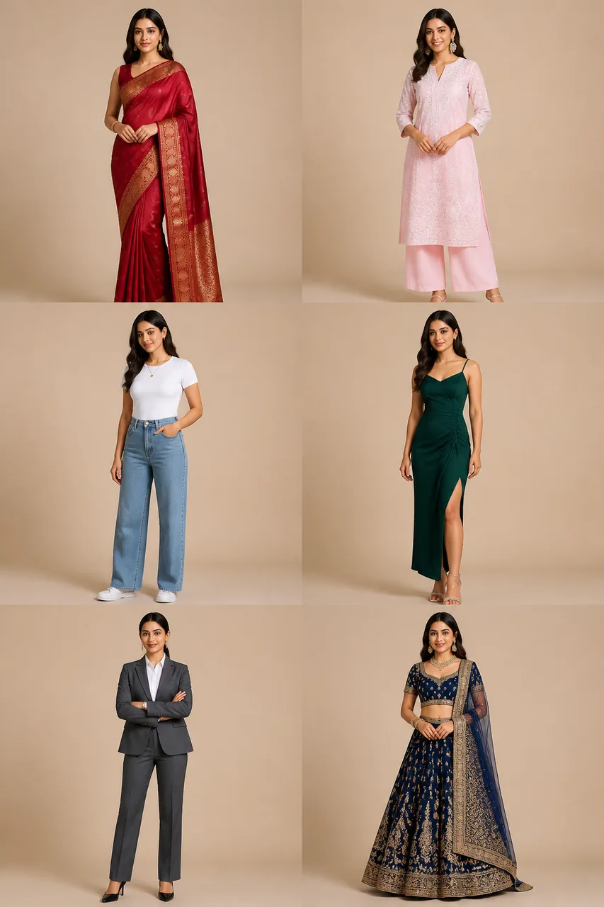 6 In 1 Outfit Grid Photo Prompt for Girls (AI Lookbook) – AI se bani photo