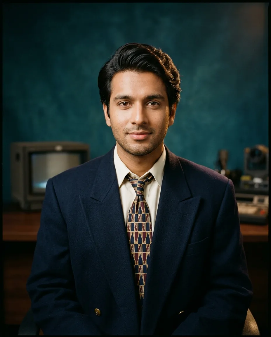 90s Doordarshan Newsroom Portrait Prompt for Men – AI se bani photo