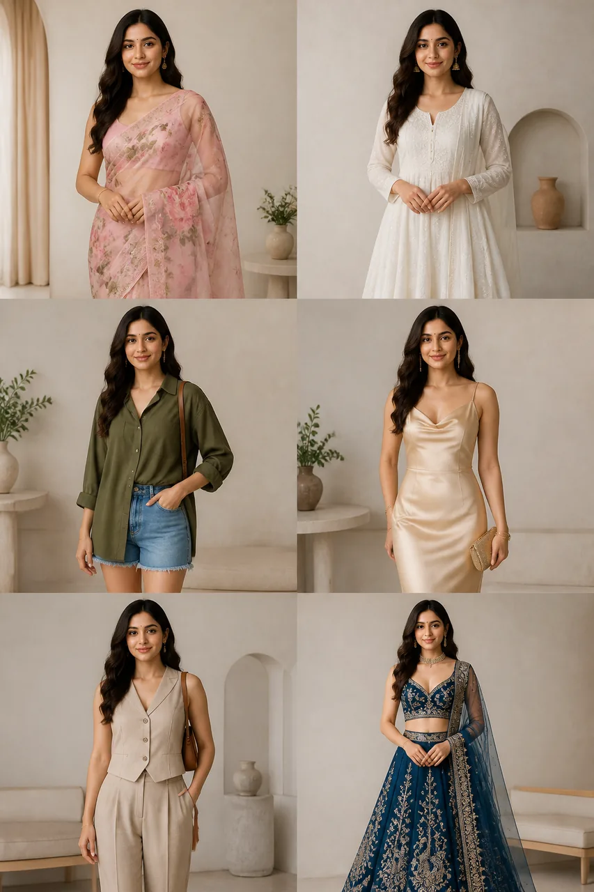 Aesthetic 6 Outfits Moodboard Grid Prompt for Girls – AI se bani photo