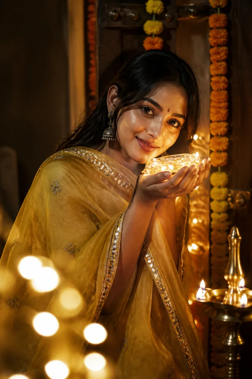 Aesthetic Fairy Lights Close-Up Diwali Photo Prompt – AI se bani photo