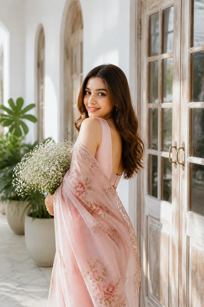 Aesthetic Pastel Floral Saree AI Photo Prompt – AI se bani photo