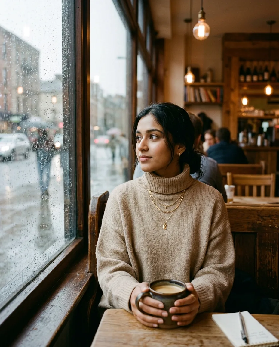 Aesthetic Urban Cafe Casual Outfit AI Prompt – AI se bani photo