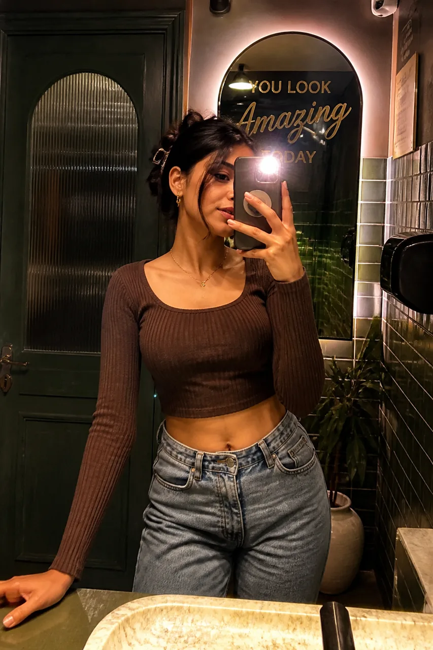 Cafe Washroom Y2K Flash Mirror Selfie Prompt (ChatGPT AI) – AI se bani photo
