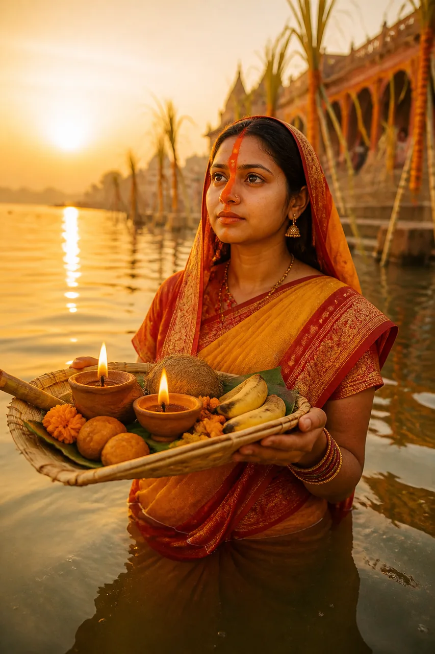 Chhath Puja Morning Arghya Photo Prompt for Women (Gemini AI) – AI se bani photo