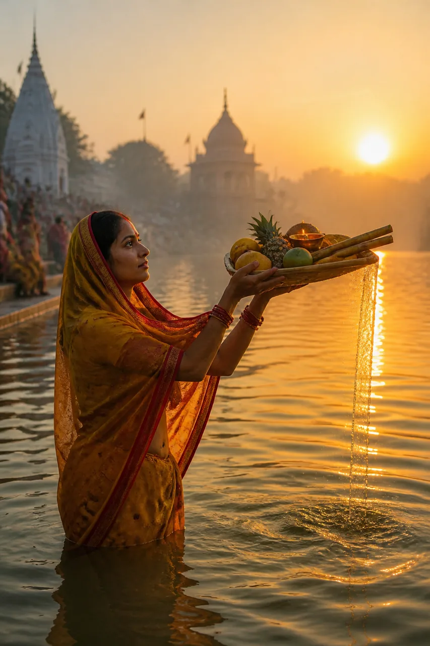 Chhath Puja Sunrise Arghya River Ghat Video Prompt (Kling / Veo) – AI se bani photo