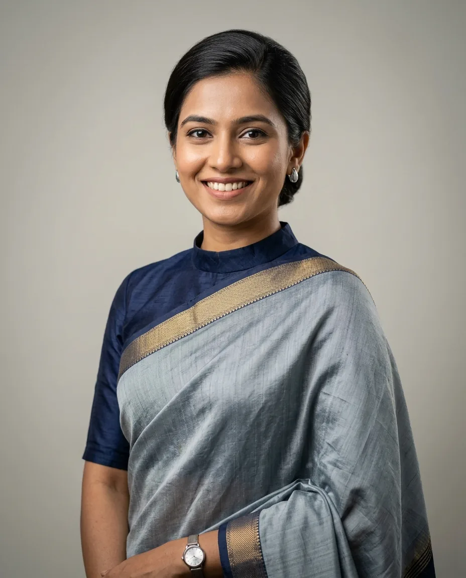 Corporate Formal Saree Headshot for Indian Women – AI se bani photo