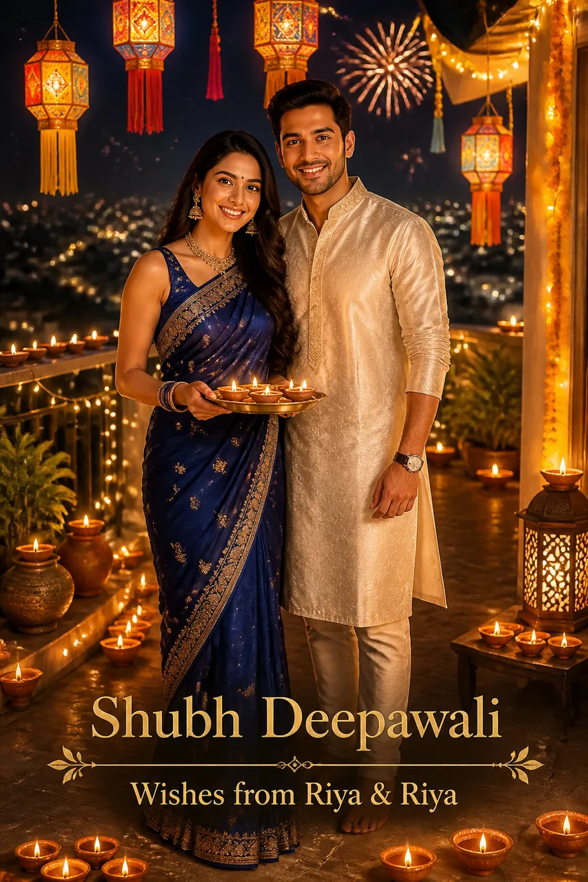 Couple Diwali Wishes Poster with Names Prompt – AI se bani photo