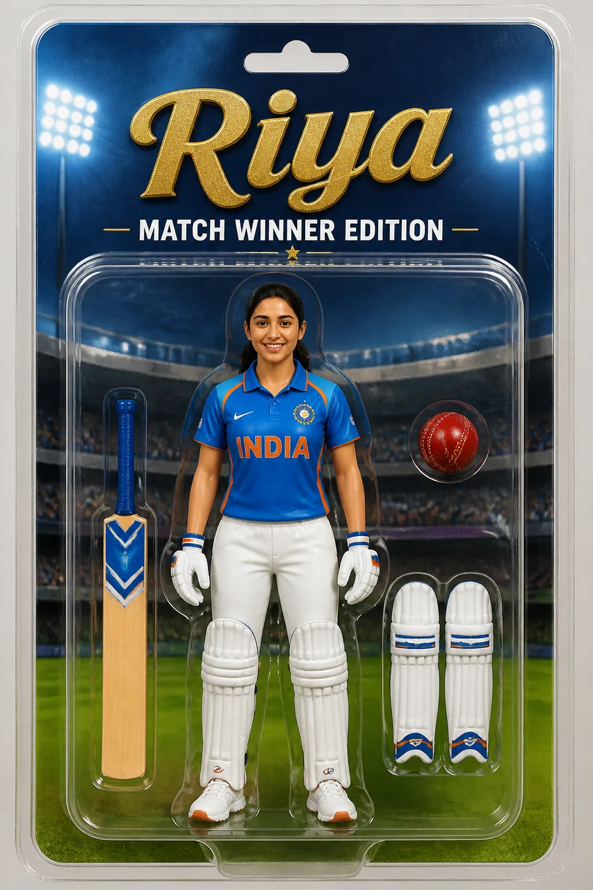 Cricket Hero Action Figure Toy Box Photo Prompt – AI se bani photo