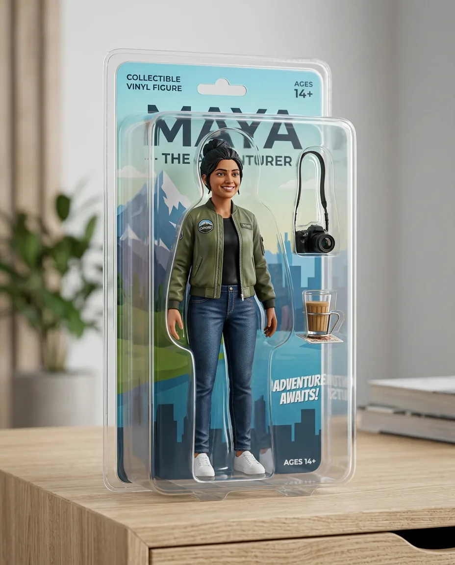 Custom 3D Action Figure Toy Box Prompt (Gemini AI) – AI se bani photo
