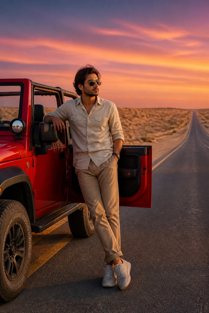 Desert Highway Off-Roader Thar Style Photo Prompt – AI se bani photo