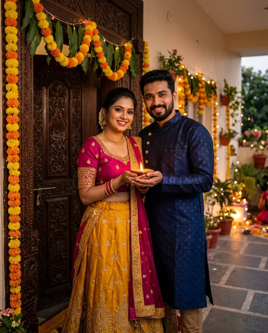 Diwali Couple Festive Portrait Prompt (AI Tools) – AI se bani photo