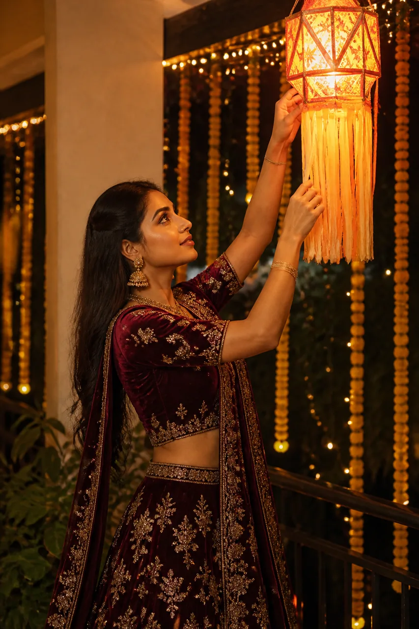 Diwali Festive Akash Kandil Hanging Photo Prompt – AI se bani photo