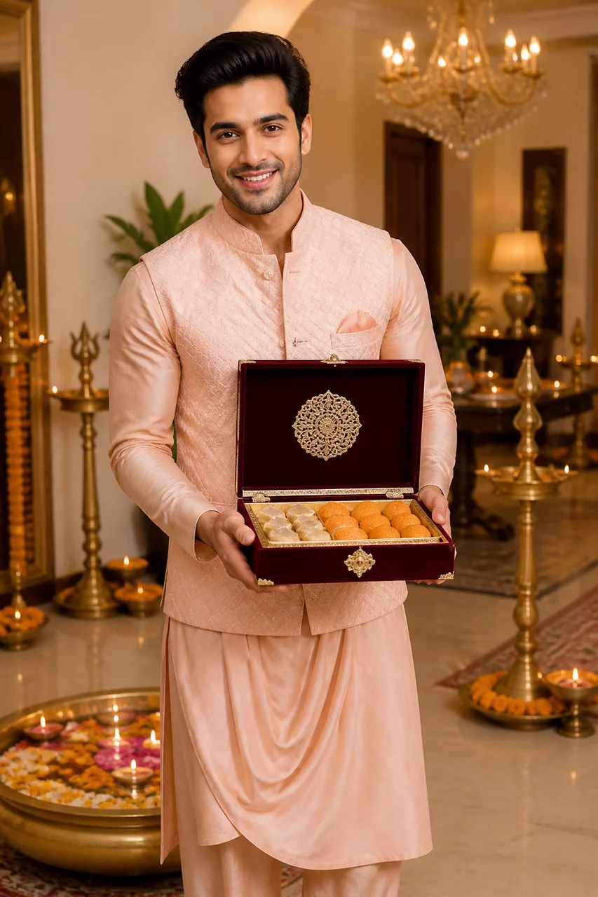 Diwali Mithai Box Greeting Photo Prompt for Boys – AI se bani photo