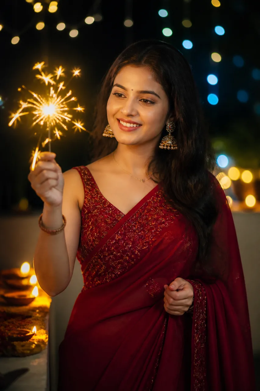 Diwali Phuljhadi Sparkler Portrait Prompt for Girls – AI se bani photo