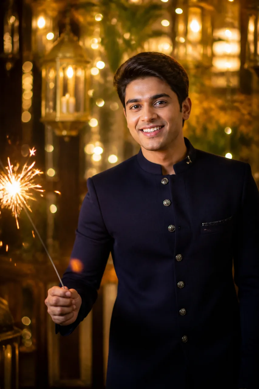 Diwali Sparkler Night Indo-Western Photo AI Prompt – AI se bani photo