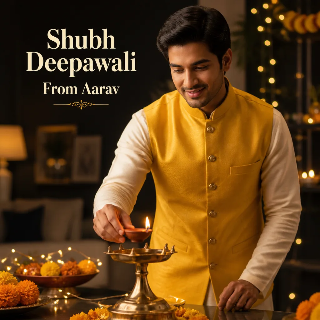 Diwali Wishes Square Poster for Men (AI Photo with Name) – AI se bani photo