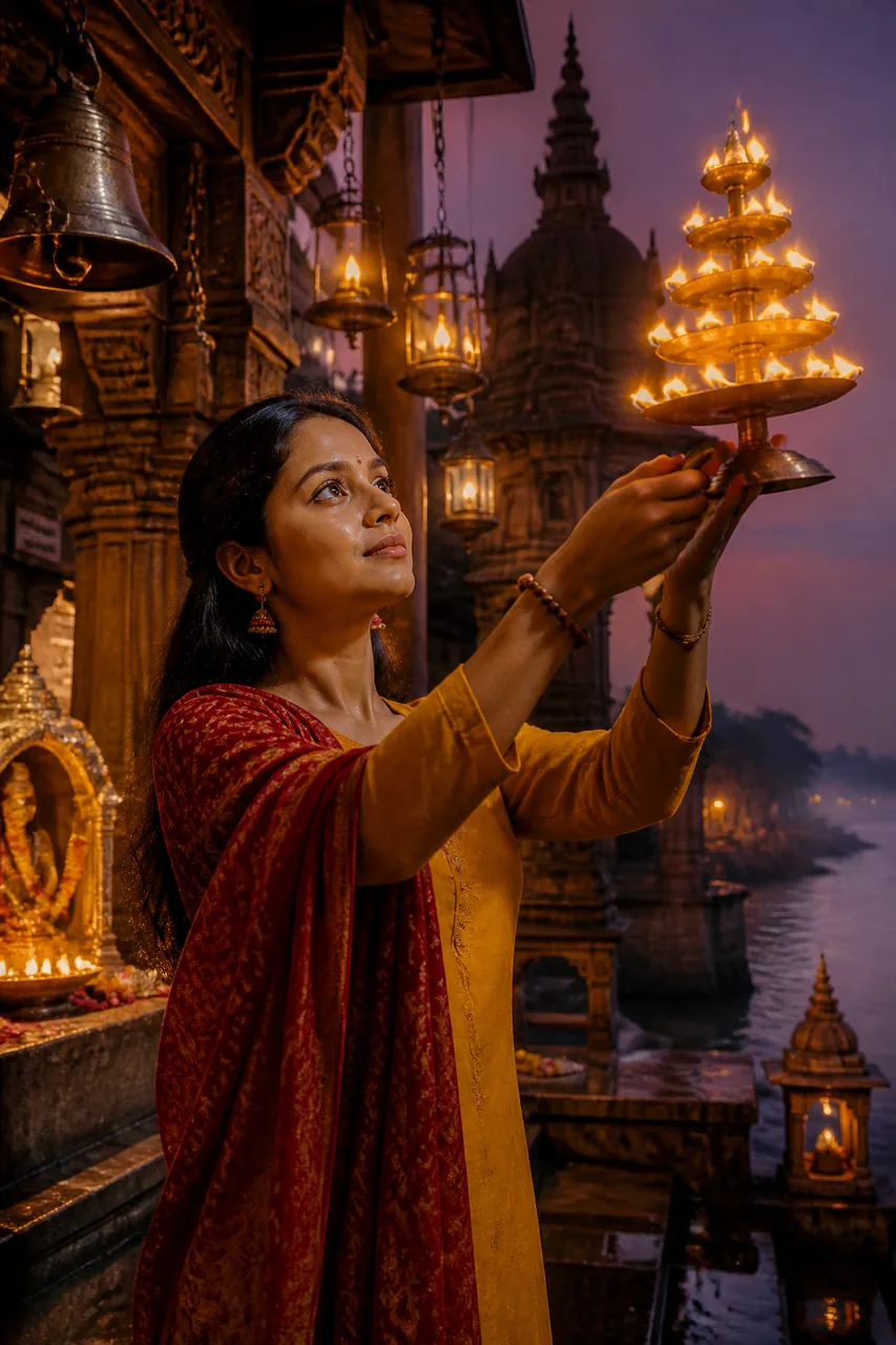 Evening Sandhya Aarti Shiv Temple Photo for Women (Gemini AI) – AI se bani photo