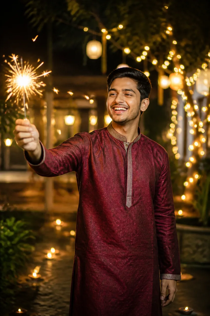 Festive Sparkler Phuljhadi Diwali Portrait for Men – AI se bani photo