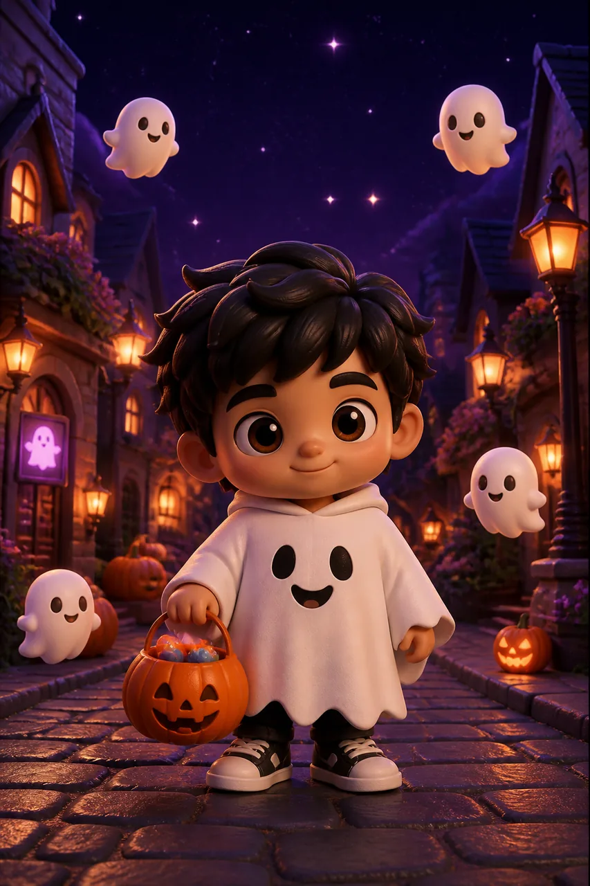 Friendly Ghost 3D Chibi Toy Style Halloween Prompt – AI se bani photo