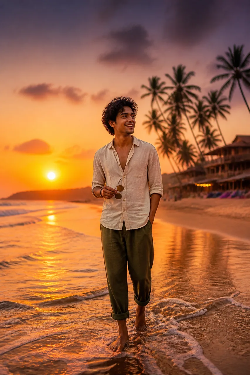 Goa Beach Sunset Aesthetic Travel AI Prompt – AI se bani photo