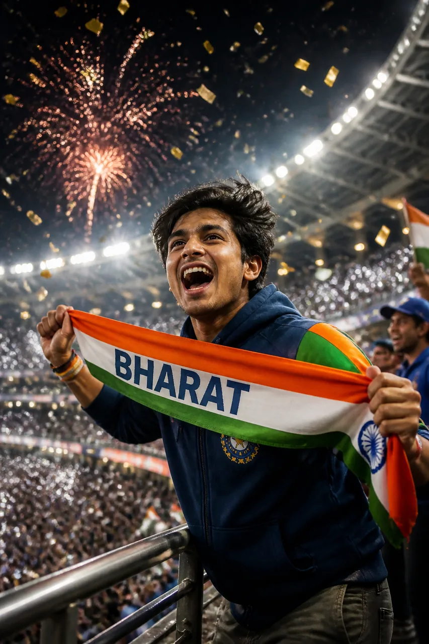 Golden Confetti Victory Cricket Fan AI Prompt – AI se bani photo