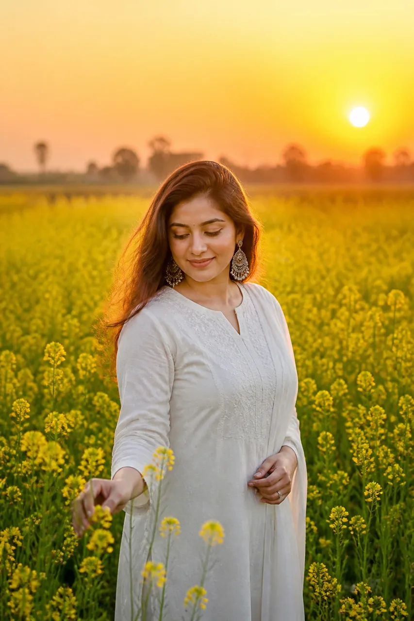 Golden Hour Sarson Khet Aesthetic Photo Prompt (Gemini) – AI se bani photo