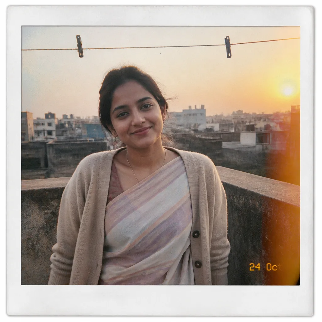Golden Hour Terrace Film Aesthetic Prompt for Girls – AI se bani photo