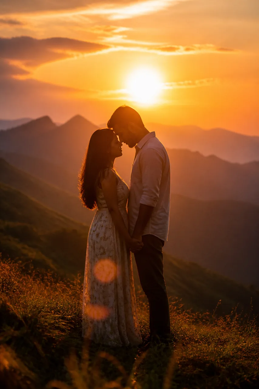 Hilltop Sunset Couple Silhouette Photo Prompt (Gemini AI) – AI se bani photo