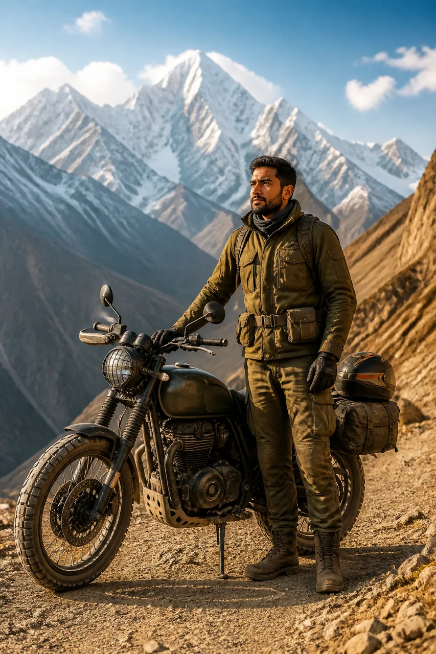 Himalayan Pass Scrambler Bike Sunset Prompt – AI se bani photo