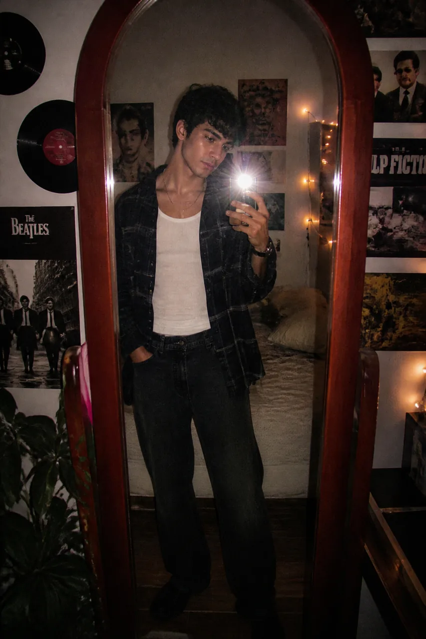 Indie Bedroom Aesthetic Flash Mirror Selfie for Boys – AI se bani photo