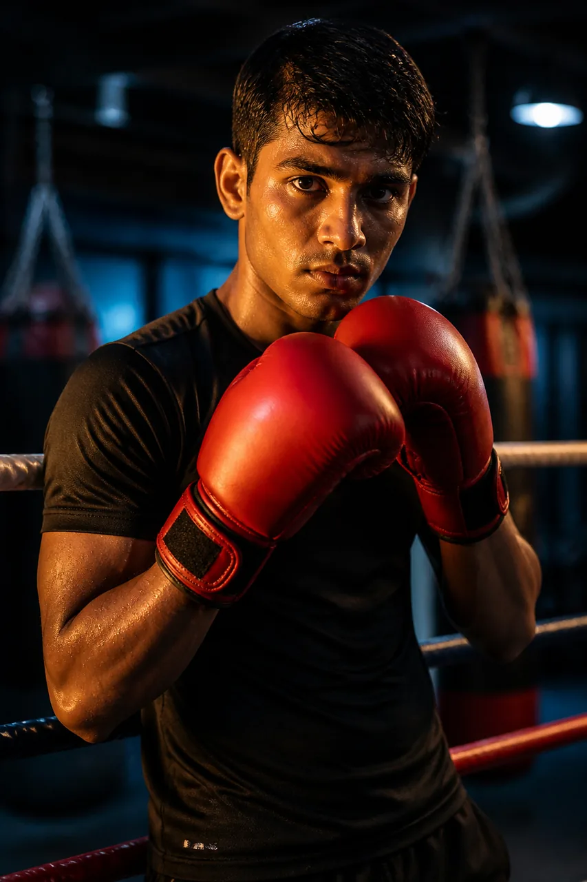 Intense Boxing Gloves Ring Corner Fitness Photo – AI se bani photo