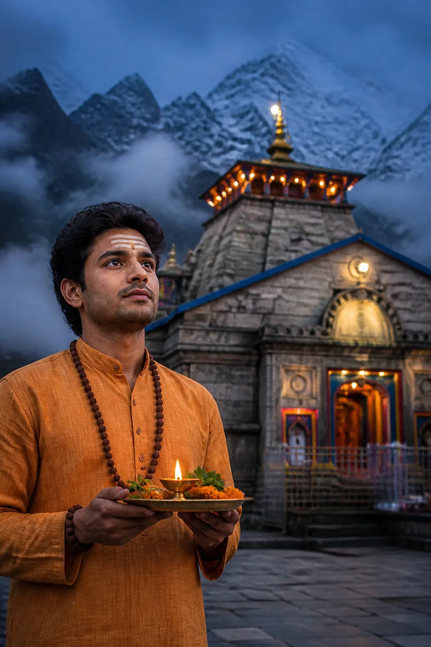 Kedarnath Temple Dusk Aarti Photo Prompt for Men (Gemini AI) – AI se bani photo