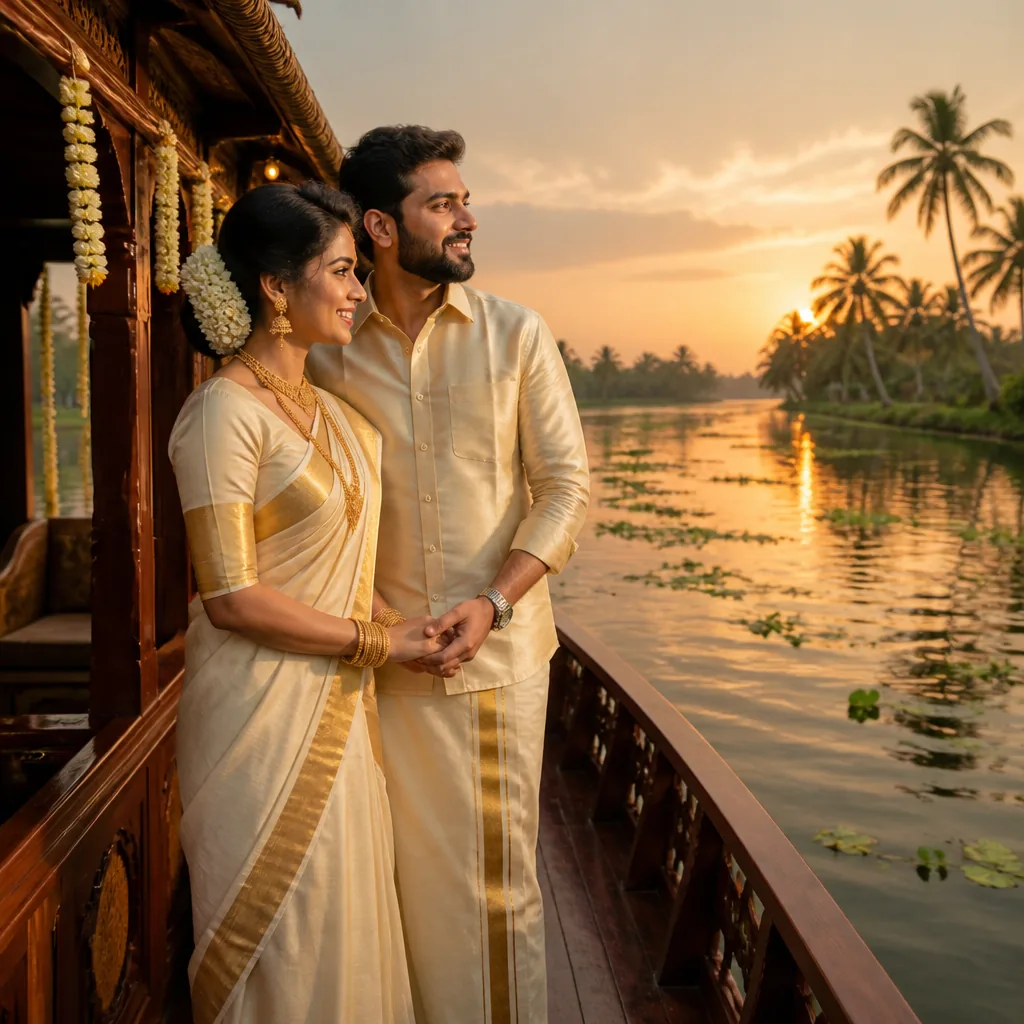 Kerala Backwaters Houseboat Traditional Couple (Gemini AI) – AI se bani photo