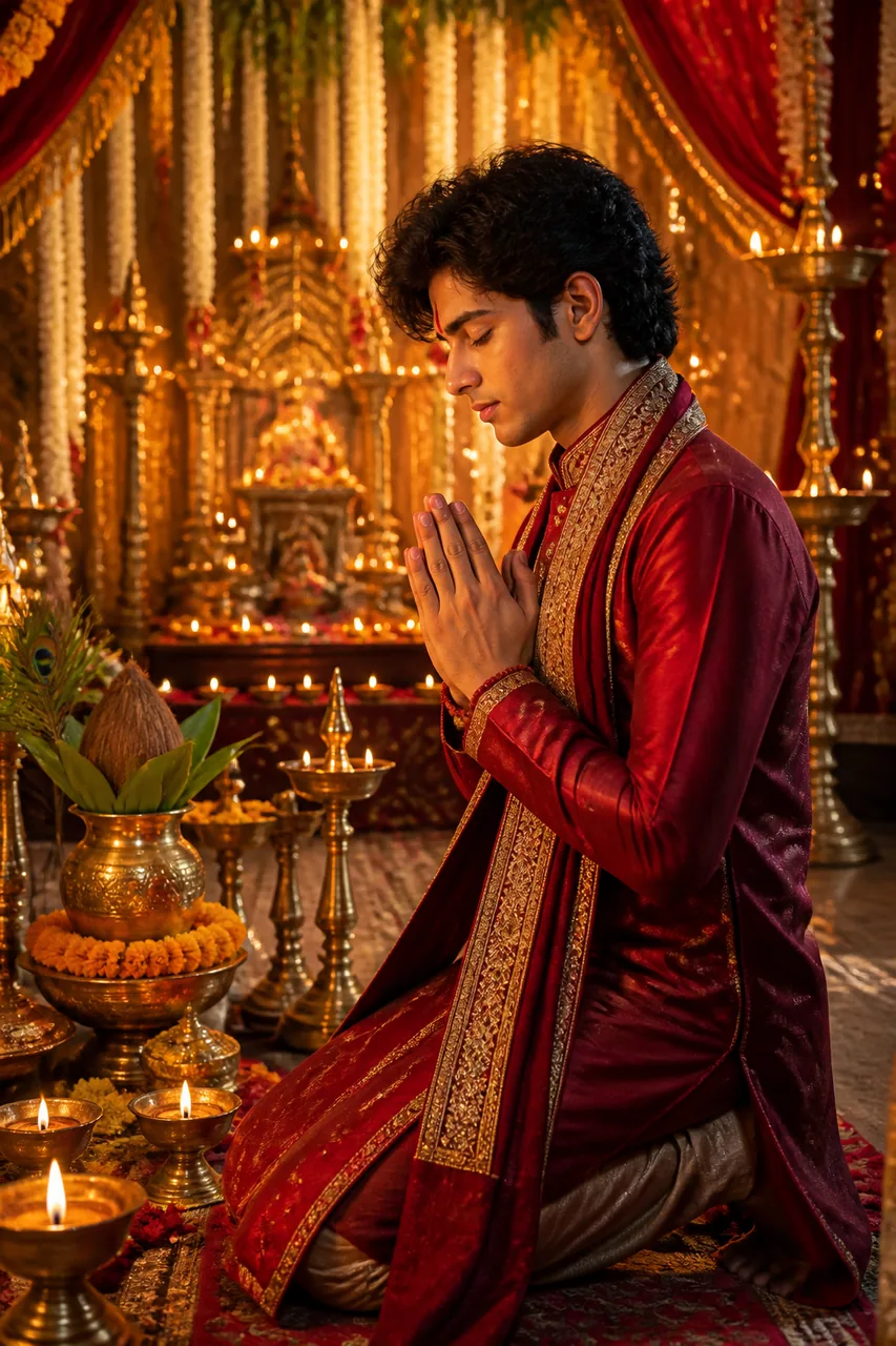 Mata Rani Pandal & Krishna Bhakti Fusion Photo Prompt – AI se bani photo