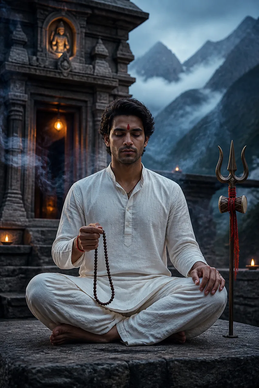 Meditative Dhyan Mudra Shiv Mandir Photo for Men (Meta AI) – AI se bani photo