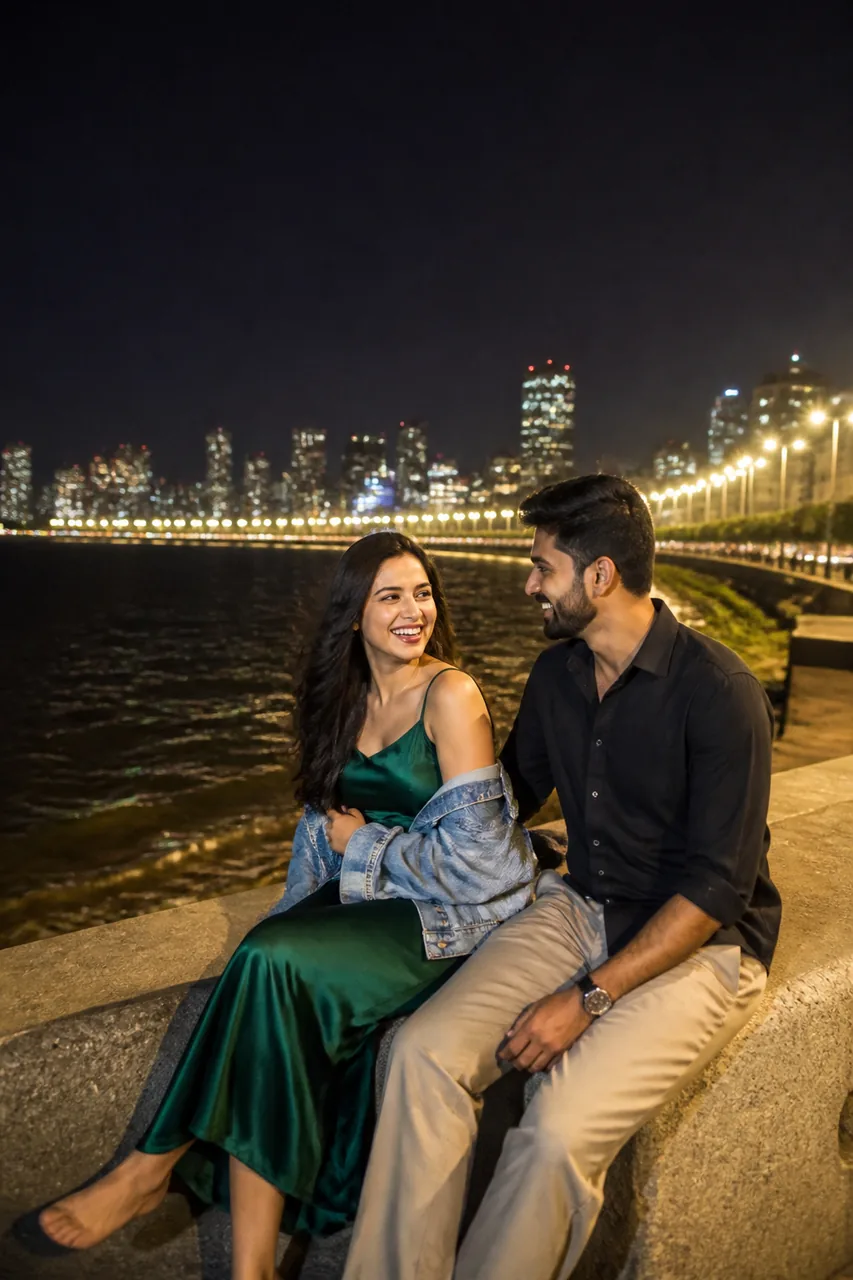 Mumbai Marine Drive Night Date Couple Photo (Gemini AI) – AI se bani photo
