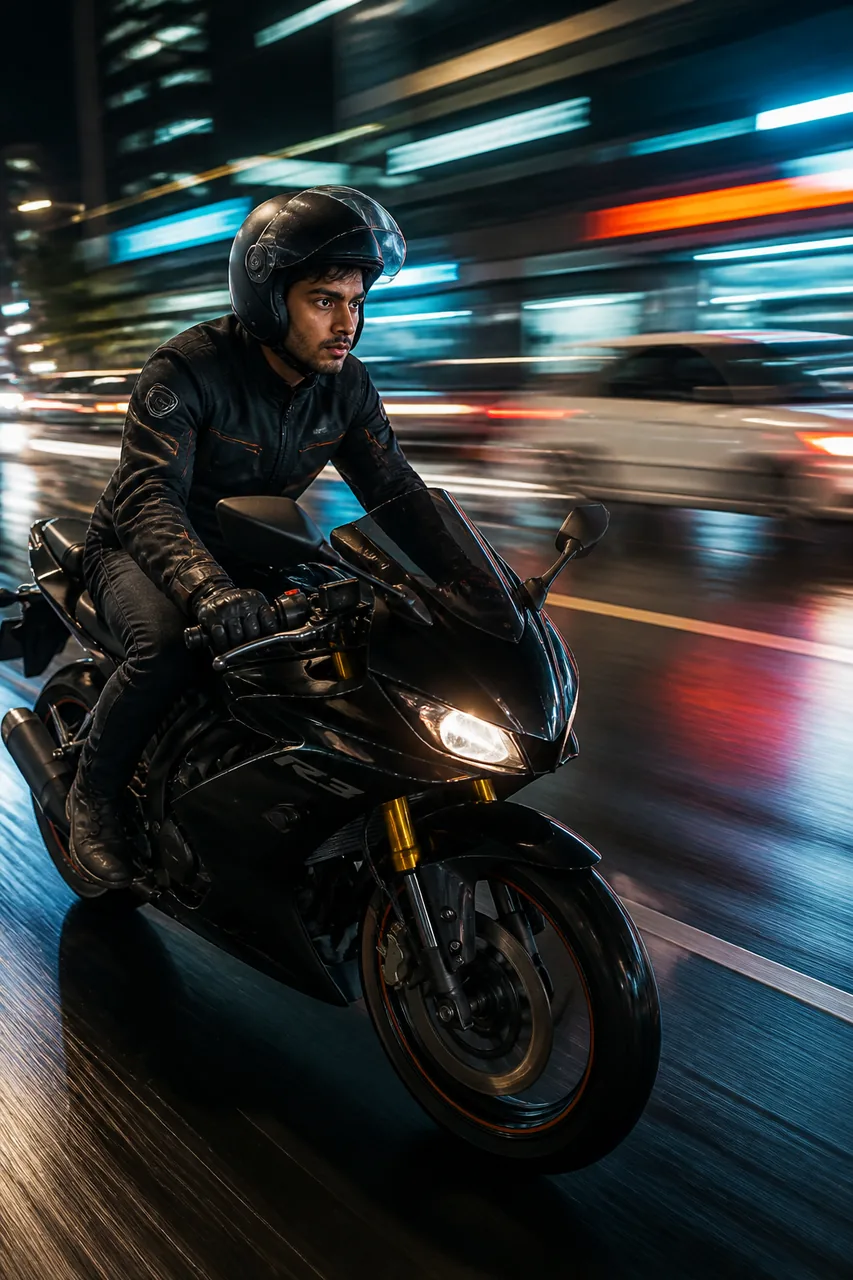 Night Bike Speed Motion Blur Photo Prompt (Gemini AI) – AI se bani photo