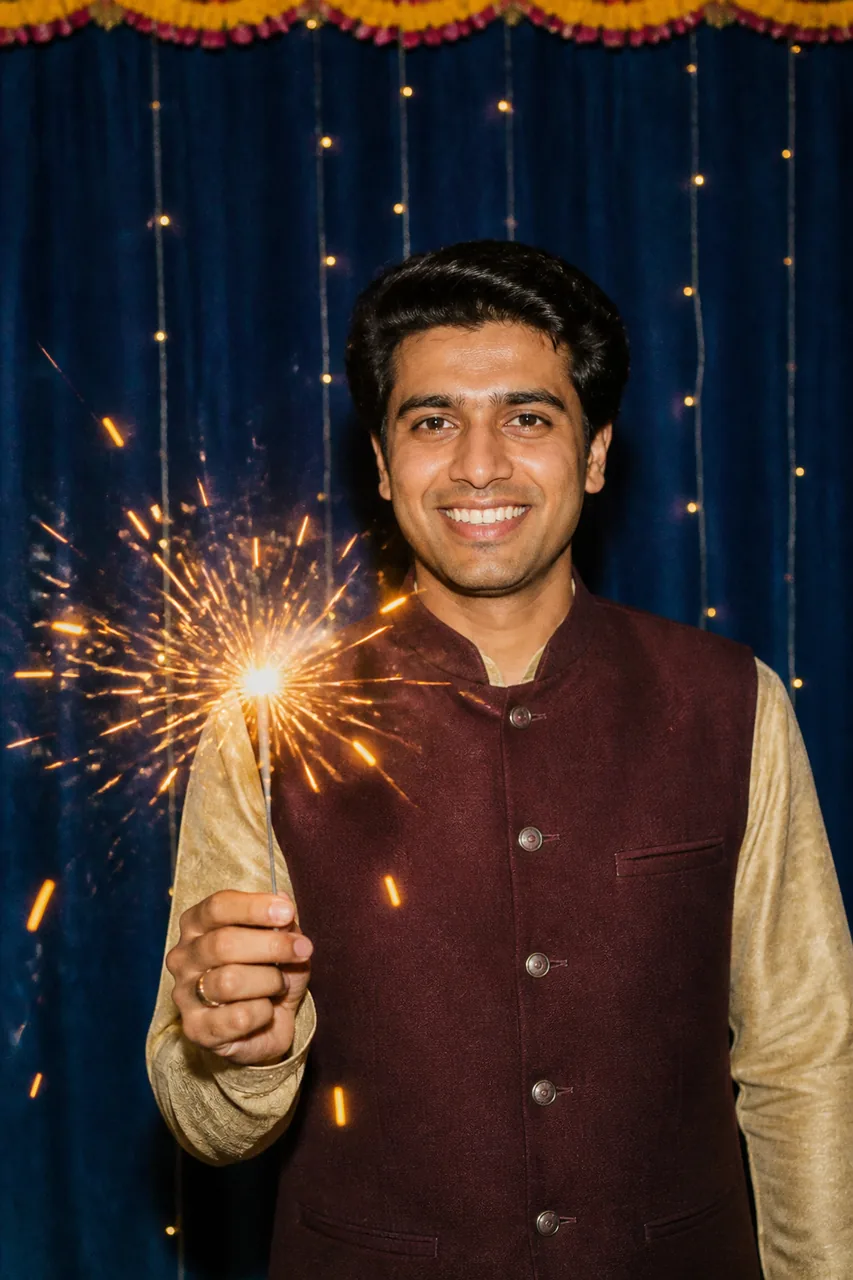 Retro Diwali Sparkler Flash Portrait for Men (Gemini) – AI se bani photo