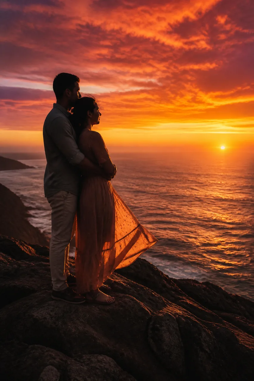 Rocky Beach Cliff Sunset Silhouette Photo Prompt – AI se bani photo