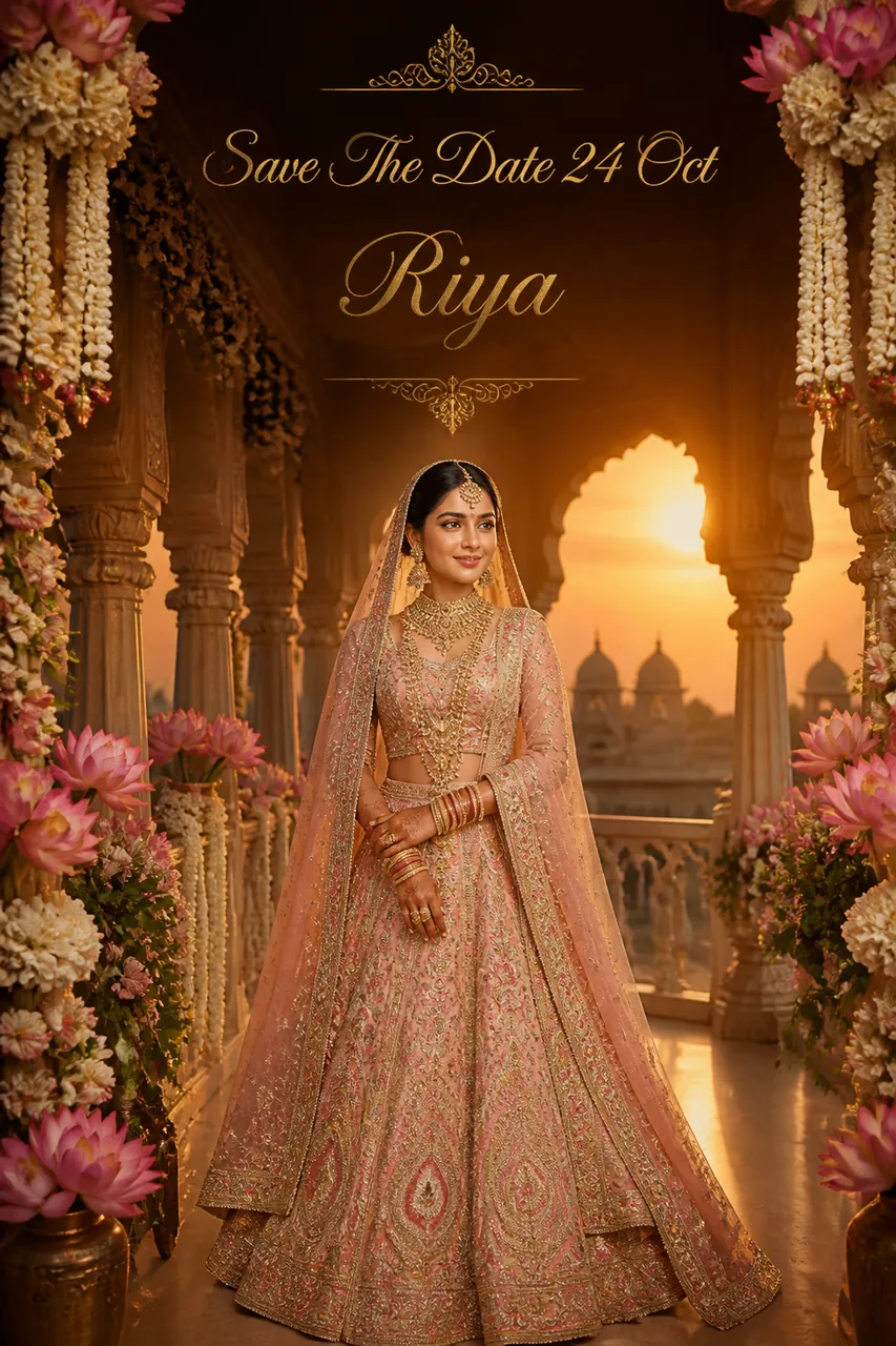 Royal Save The Date Wedding Photo Prompt with Date & Name – AI se bani photo