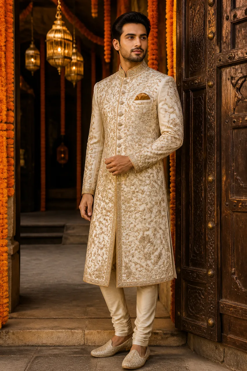 Royal Sherwani Diwali Haveli Portrait Prompt for Boys – AI se bani photo