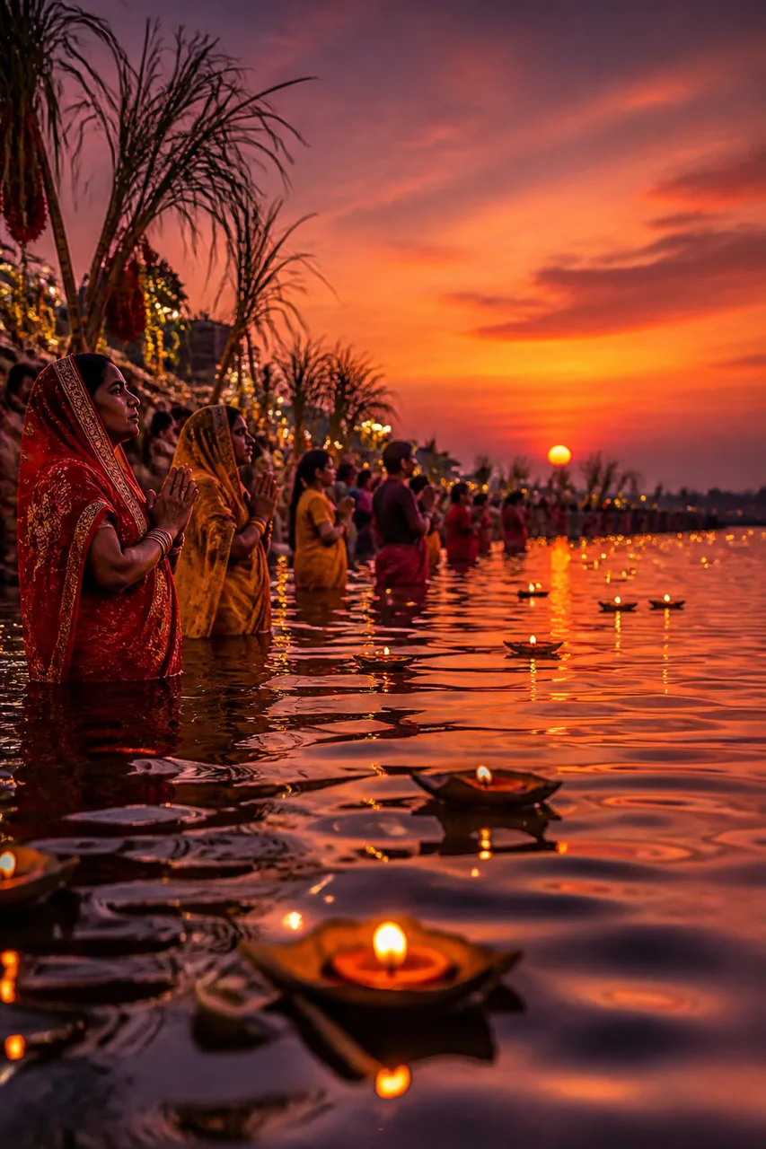 Sandhya Arghya Sunset Ghat Video Prompt (AI Video) – AI se bani photo