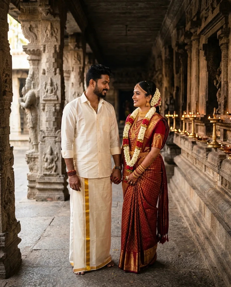 Traditional South Indian Temple Couple Photo (Gemini) – AI se bani photo