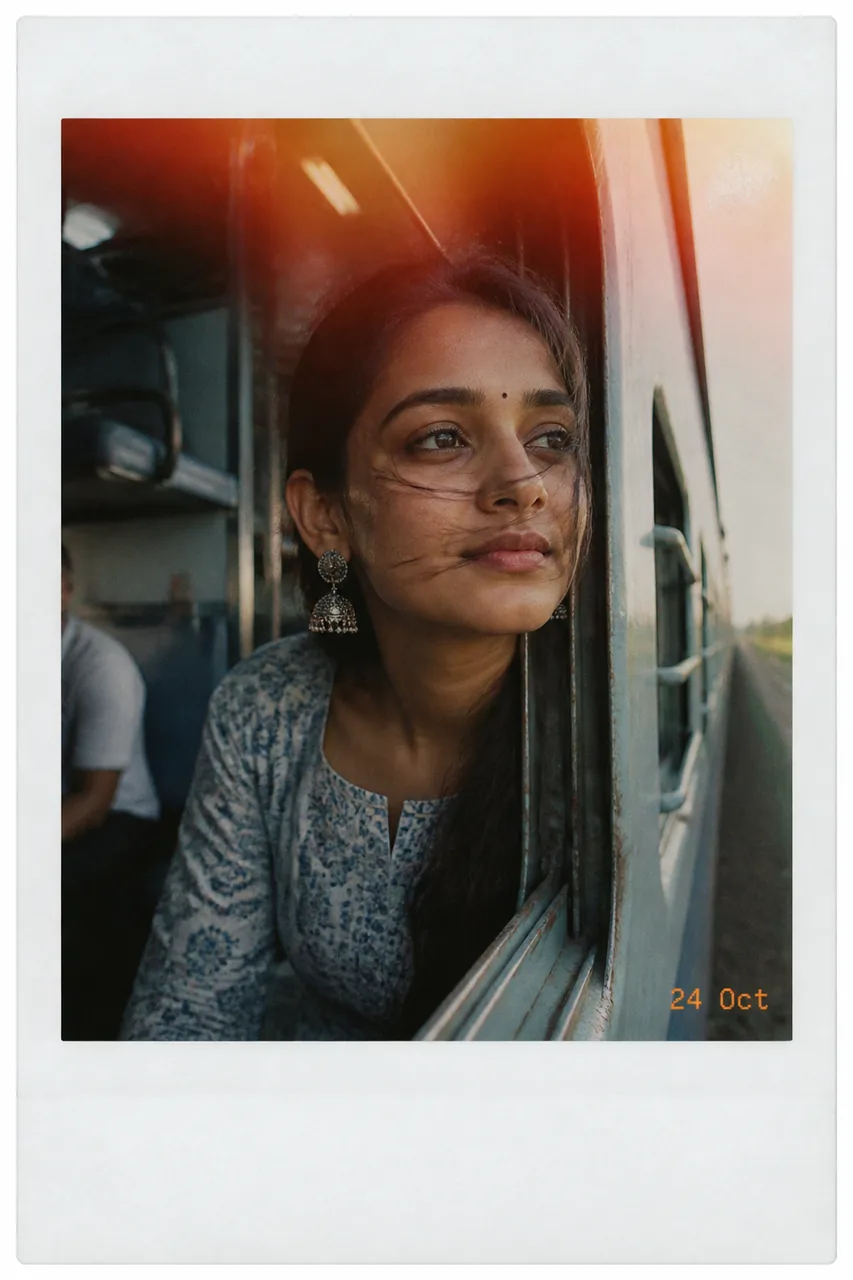 Train Window 90s Film Photo Prompt for Girls – AI se bani photo