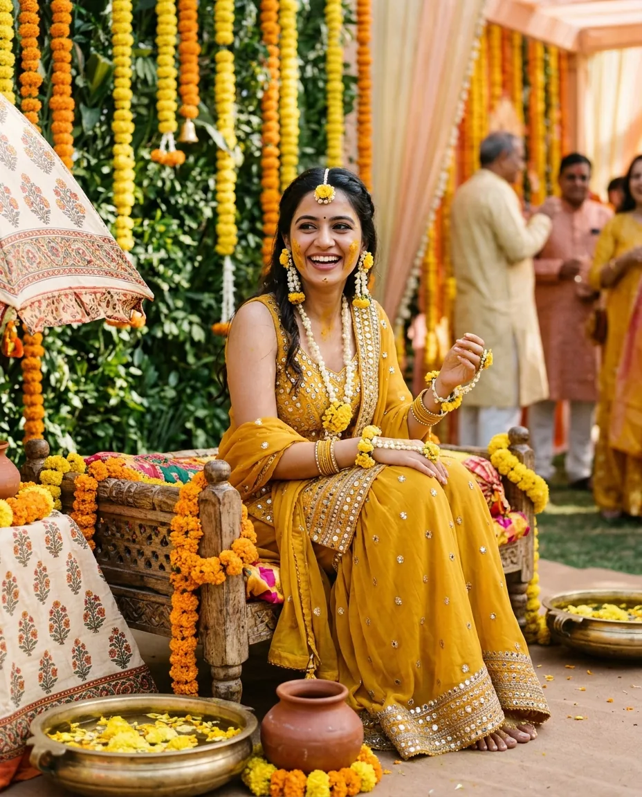Vibrant Haldi Ceremony Portrait Prompt for Girls (Nano Banana) – AI se bani photo