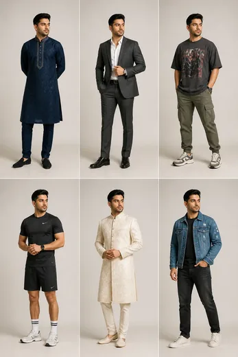 6-in-1 Men Outfit Grid Lookbook Photo Prompt
