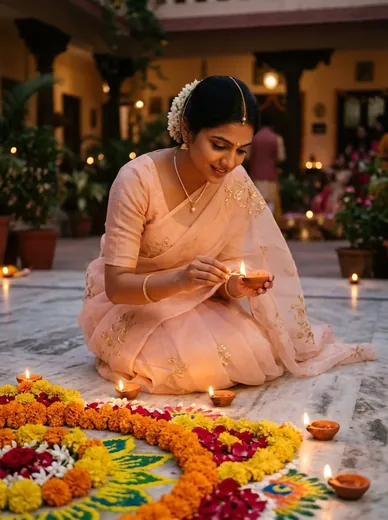 Aesthetic Rangoli Lighting Diya Prompt for Girls