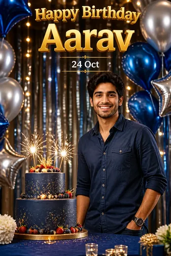 Birthday Cake & Balloon Poster with Name (AI Prompt)