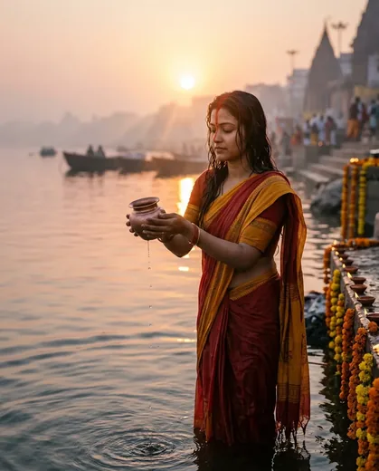 Chhath Puja Sunrise Arghya Photo Prompt for Women